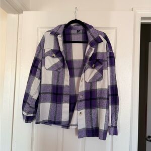 SHEIN Purple and White Plaid Cardigan